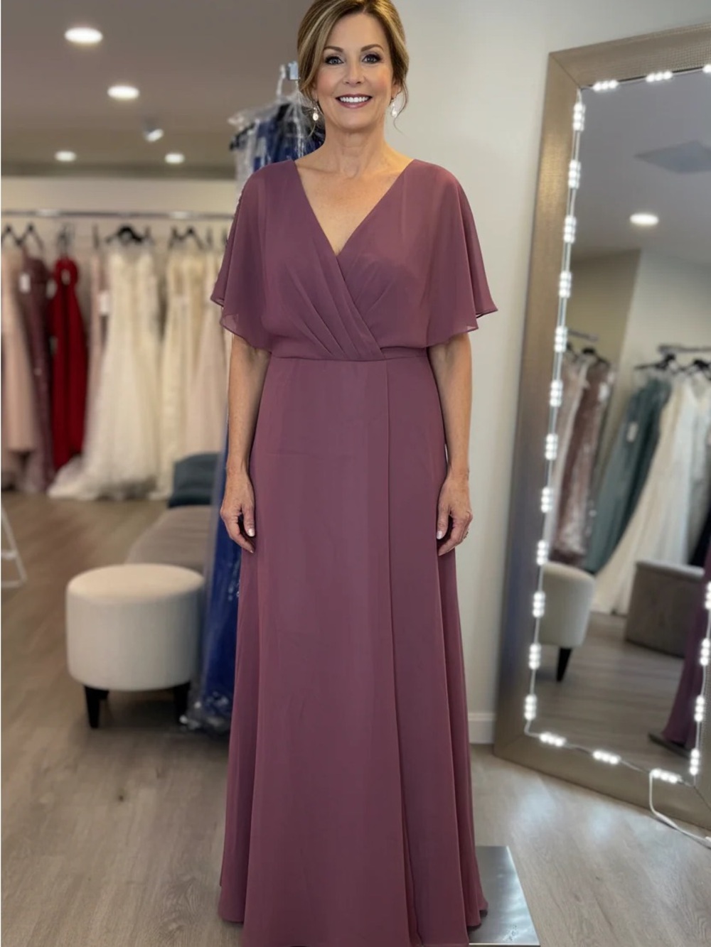 Christina Wu Romance V-Neck Flutter Sleeve  Dress